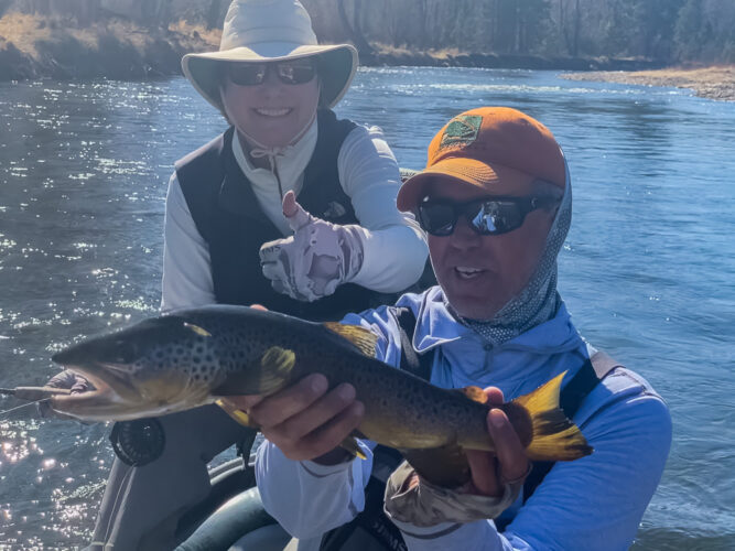 Nancy with an awesome dry fly brown (guide had a smudged camera lens...) 