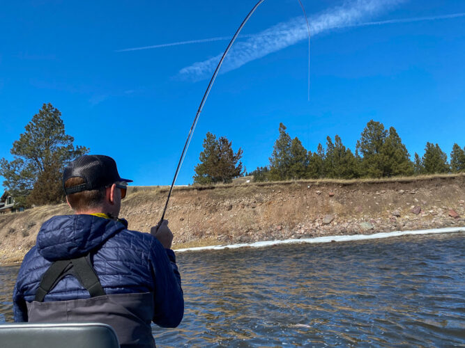 Peter didn't want any fish pics but I managed to snap one of him hooked up to a nice rainbow