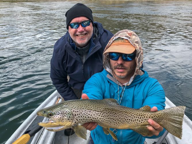 Jim hooked up at the Untouchables bridge trout fishing the Missouri