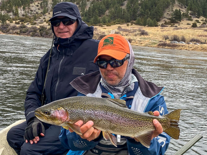 Dan with a slab rainbow before the weather caught us, that's Missouri River Spring Fishing