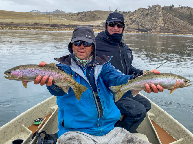 Nice double catch of rainbow trout in the morning