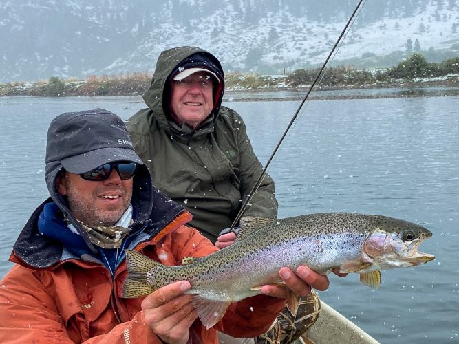 Eakle with a quality bow - Snow - Wild Weather Trout Fishing