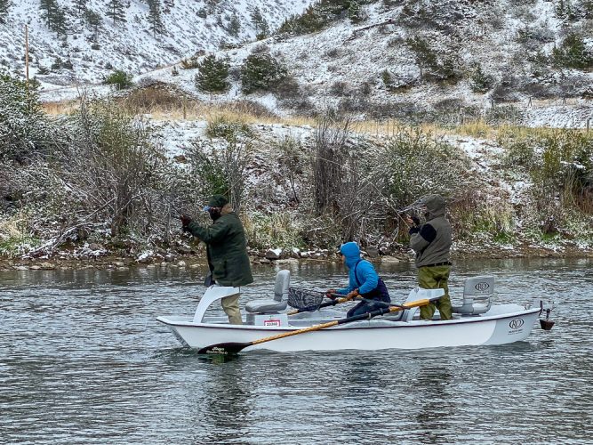 Chris and Gannon doubled up - Wild Weather Trout Fishing the Missouri