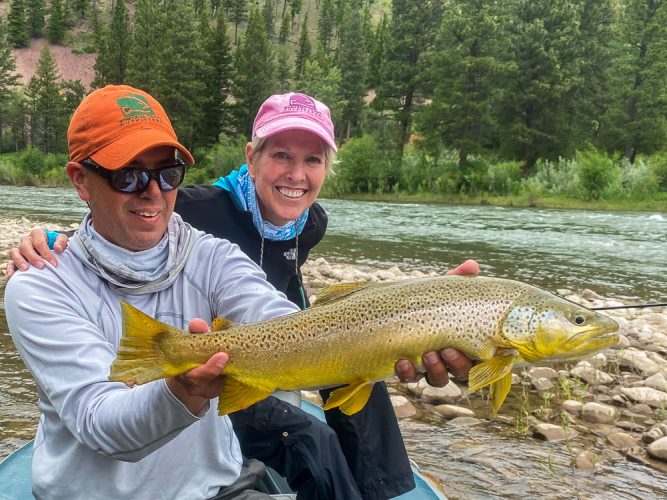 The reason I would fish the Blackfoot any day in June. Joan with an awesome 22" brown on a dry fly