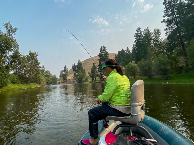 Jane hooked up again on the dry - Mid-July Missoula Fishing