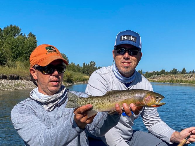 5 minutes into the day and Larry had a good cutthroat on a dry fly - Late Summer Missoula Fishing