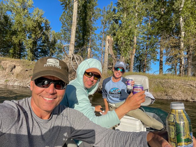A cold beer as we coasted to the takeout - Montana Fall Fishing Fun