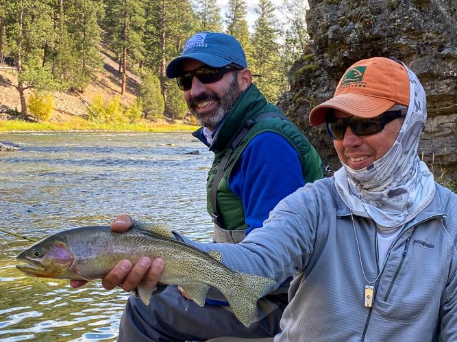 Gregg with a good dry fly cutthroat right after lunch - Montana Fall Fishing Fun