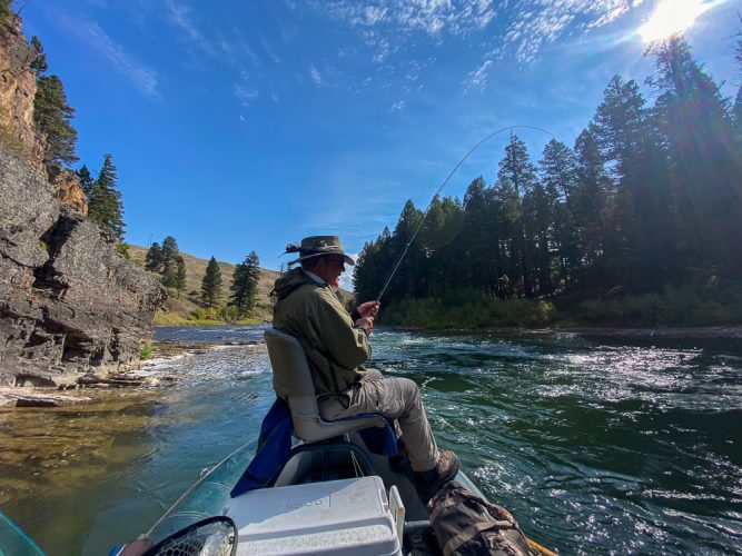 Skip hooked up in the canyon - Missoula Fall Fishing