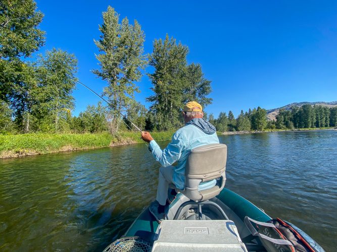 Jim hooked up on the first bank - Late Summer Missoula Fishing