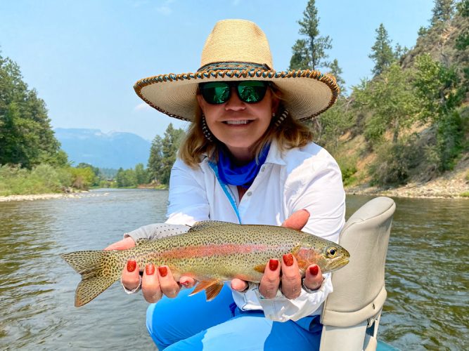 Sandra with a pair of great rainbows 2 - July Missoula Fishing Trips
