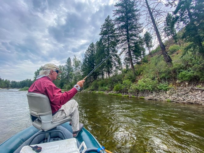 Herb bent the rod a few times before the rain moved in - Missoula August Fishing