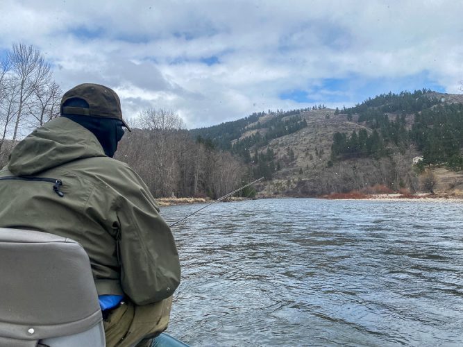 Trying to stay warm in a snow squall - Spring Fishing Montana 2022