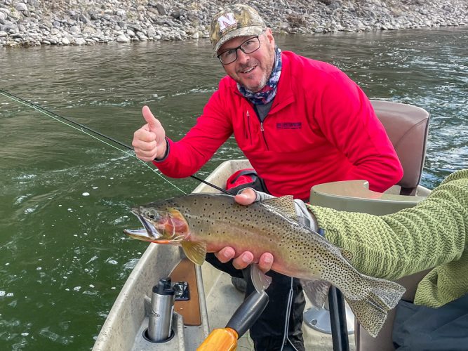 John's first every fly fishing trip was a success. Gorgeous cutthroat to finish off the day- Flyfishing Montana 2022