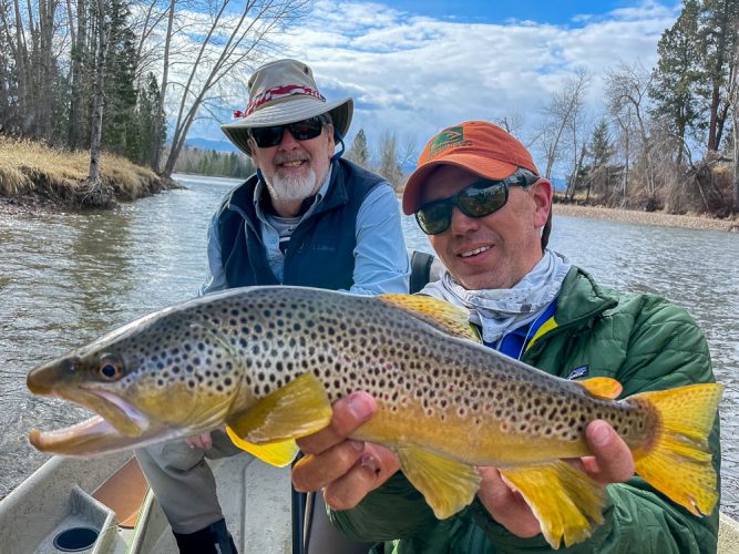 Jeff with an awesome brown trout in the morning - Spring Fishing Montana 2022