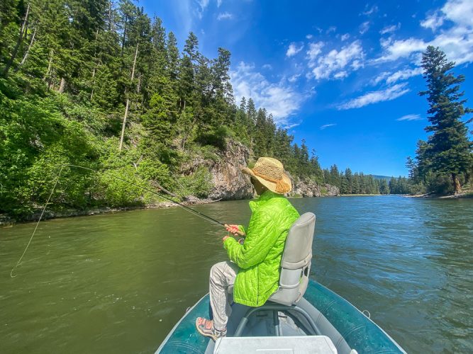 Martha pushing the single dry tight to the bank - Blackfoot River Fishing 2022