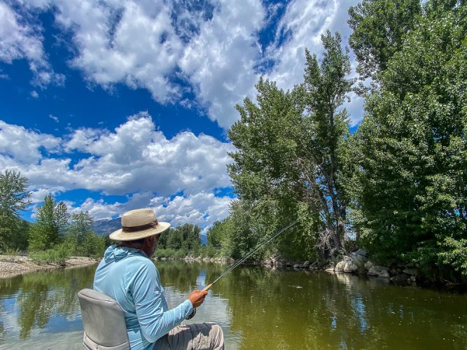 Marcelo hooked up in a side channel - Bitterroot River Fishing 2022