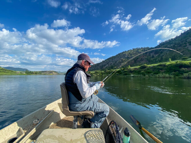 Bob in a familiar pose with a tight line - Missouri River Trout Fishing