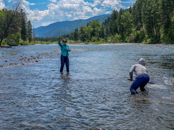 Sheila tight to another solid fish - Full Moon Fishing in Montana 