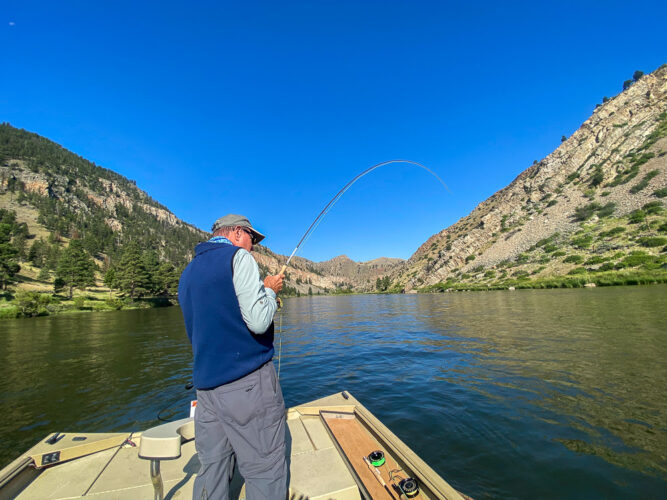 Ron hooked up to his first LOG trout - Full Moon Fishing in Montana 