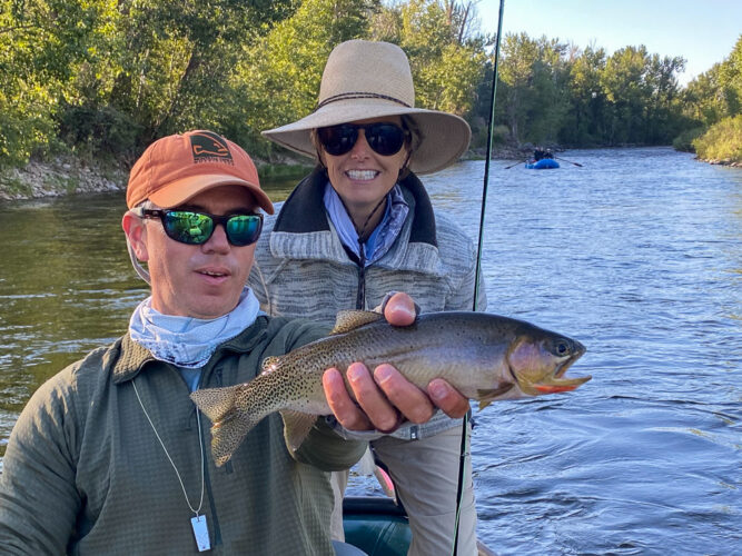 Cindi with a nice cuttrhoat first thing in the morning - Hoot Owl Trout Fishing