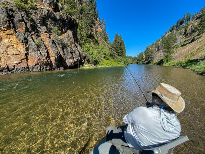 Chris with a big fish we worked for a while at the bottom of the canyon - Hoot Owl Trout Fishing