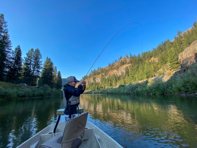 Dean hooked into a nice one 5 minutes into the day - Hoot Owl Trout Fishing