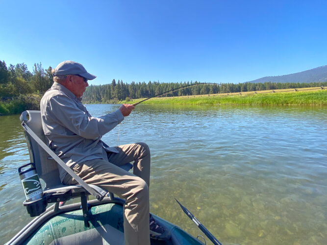 Dick tight to a quality trout in cutthroat alley - Spruce Moth Hatch Fishing