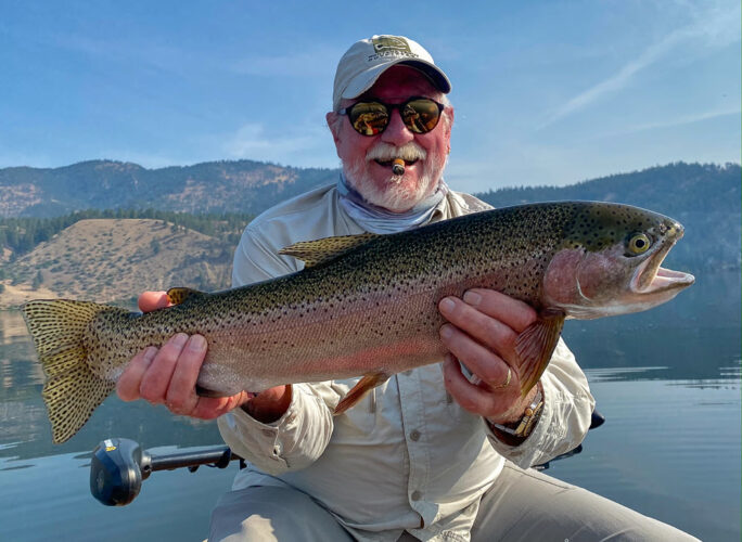 Bob with a massive 24" rainbow - Spruce Moth Hatch Fishing