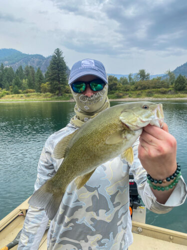 Izzy with a nice smallmouth - Spruce Moth Hatch Fishing