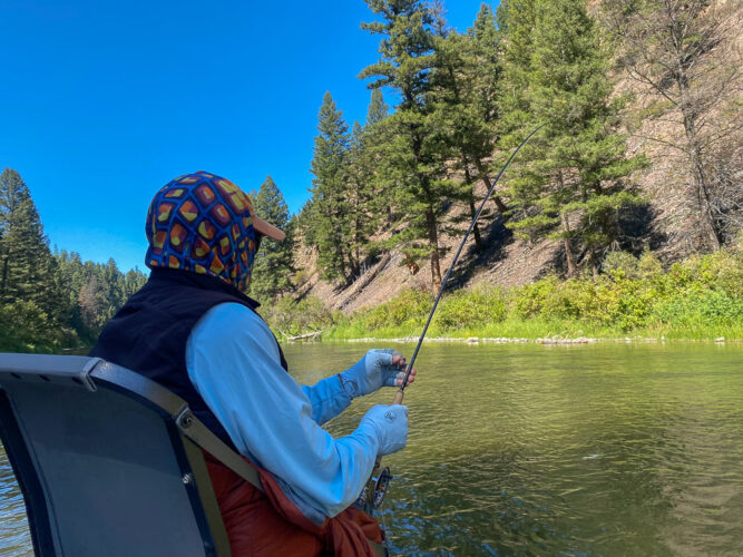 Bill hooked up to a hopper fish - Montana Fall Fishing