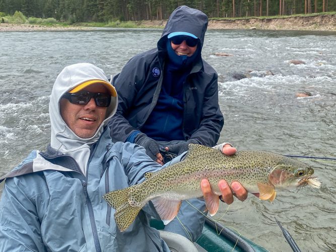 Ron with a couple of big trout on salmonfly dries - Missoula Fishing Report 2024