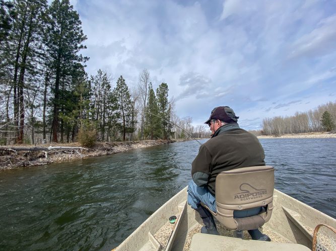 Bob with a bent rod in the morning - Catching the Big One's in Montana