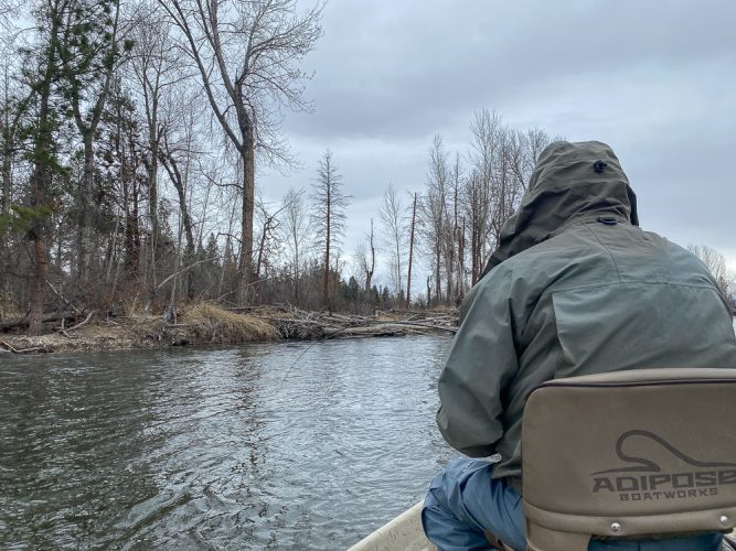 Bob getting down and dirty with a nice rainbow in the morning - Catching the Big One's in Montana