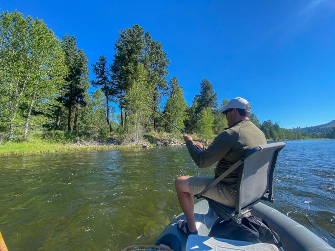 Chris hooked up in the morning - Bitterroot Trout Fishing Guide