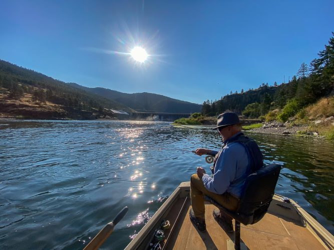 Jerry with a bent rod first thing in the morning - Montana Fishing Guide Report