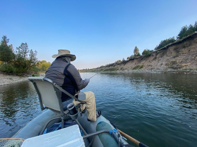 Chris hooked up on the dry fly right away - Fall Fishing the Land of the Giants